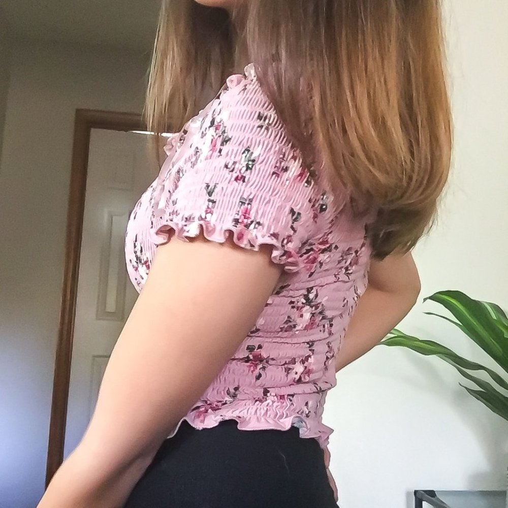 floral pink smocked crop top